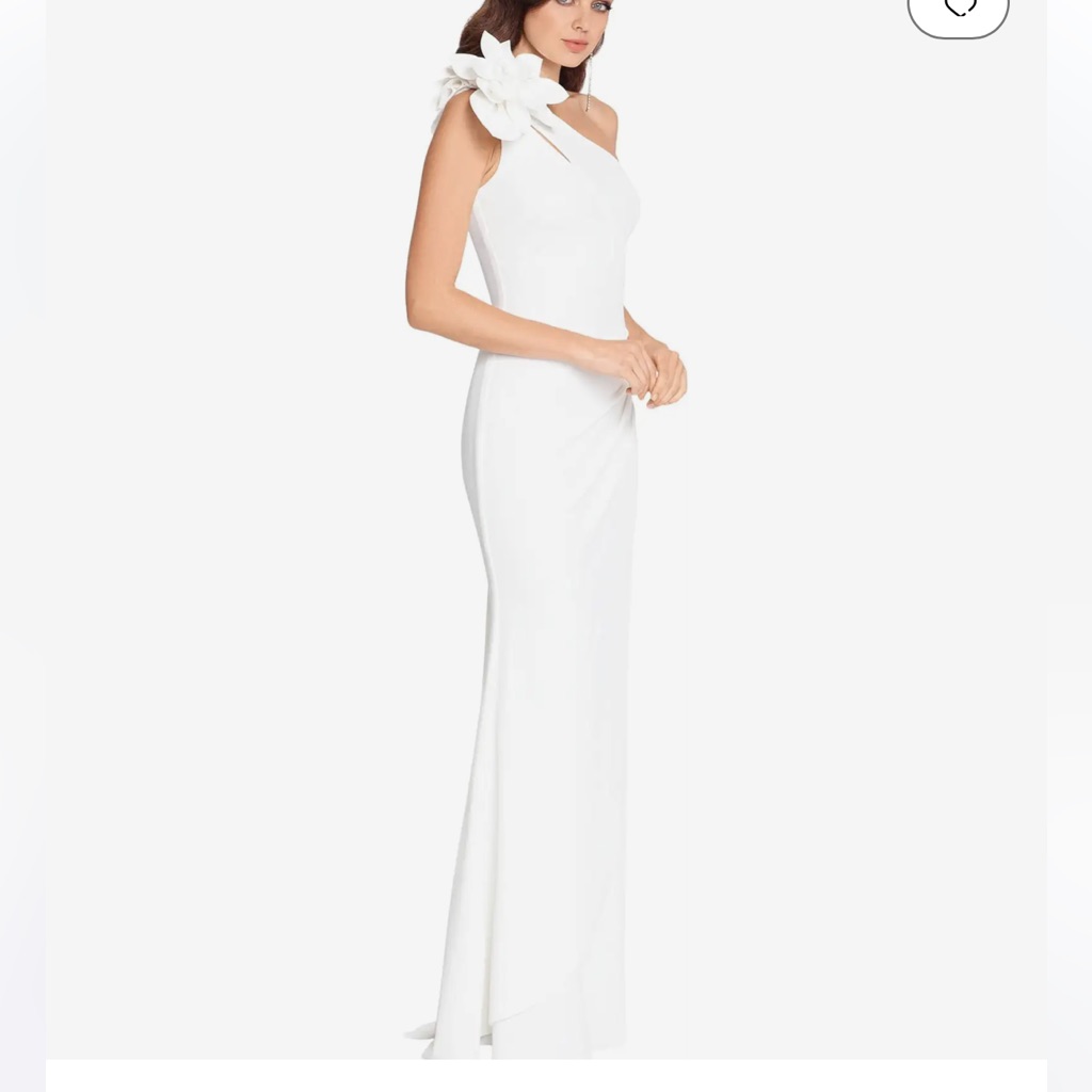 Xscape Long Scuba Ruched One-Shoulder Flower